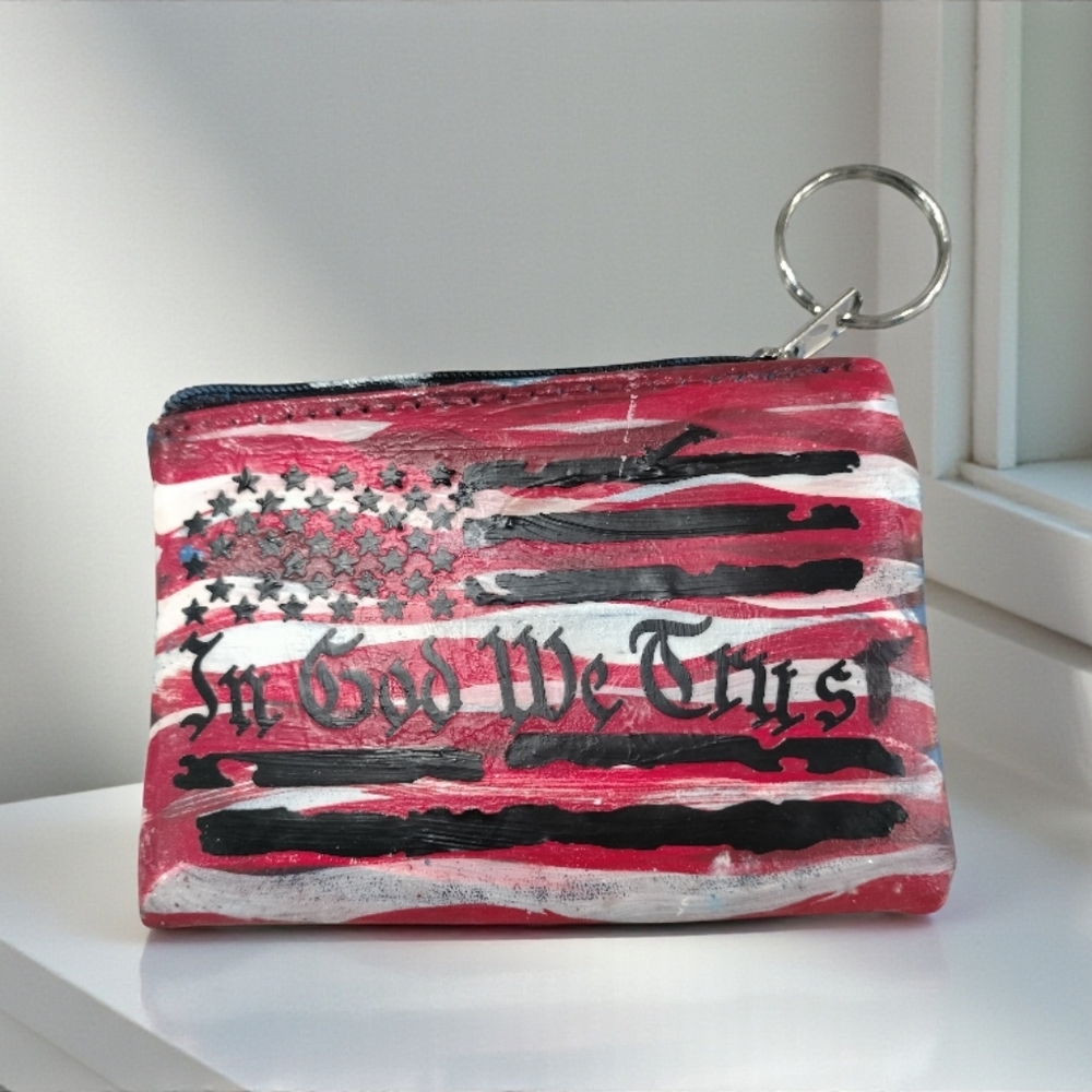 Distressed USA Flag Coin Purse Stars & Stripes In God We Trust OOAK